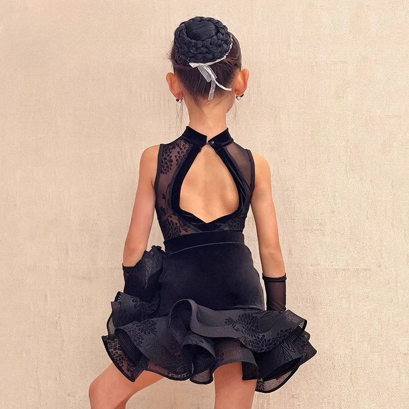 Costume de danse de salon Lati personnalisé pour enfants filles, ensemble de costumes de performance de pratique de compétition avancée, robe à franges faldas