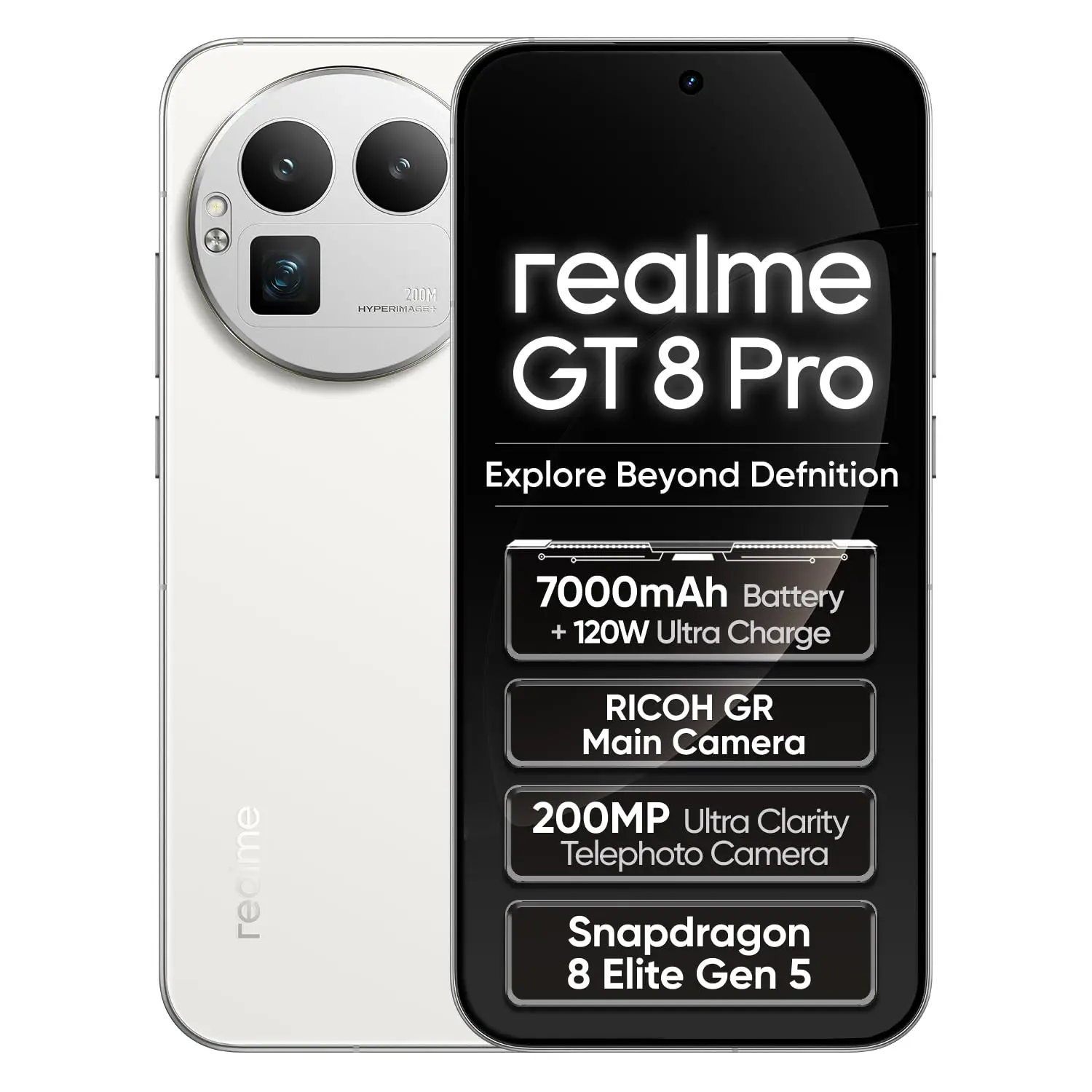 realme GT 8 Pro Batería Titan de 7000 mAh, Smartphone con carga ultra rápida de 120 W + carga inalámbrica de 50 W, Snapdragon 8850, cámara de 200 MP, cámara IMX906 OIS de 50 MP, pantalla de 6,78 pulgadas 2K 144 Hz, IP69 (cargador no incluido) 3