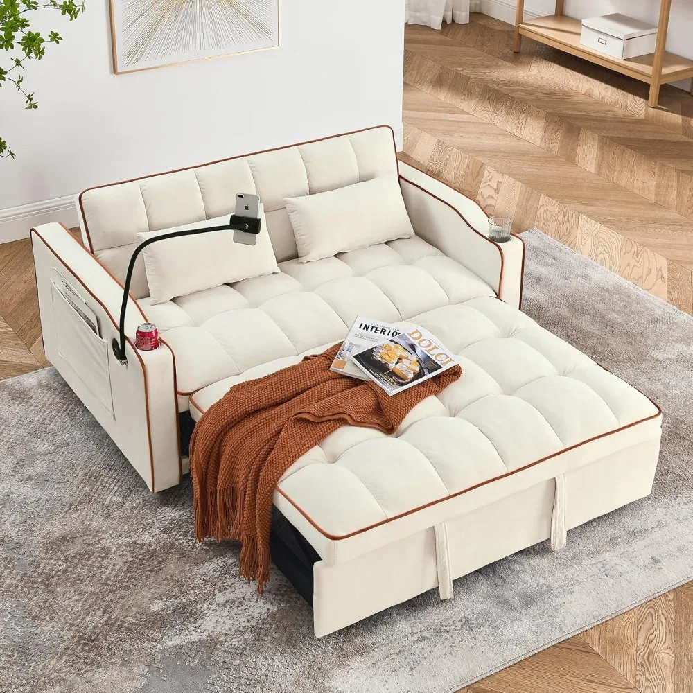 

Convertible Sofa Bed,3 in 1 Velvet Sleeper Sofa Pull-Out Bed,55'' Loveseat Sleeper Sofa Bed with Adjustable Backrest with 2 Pill