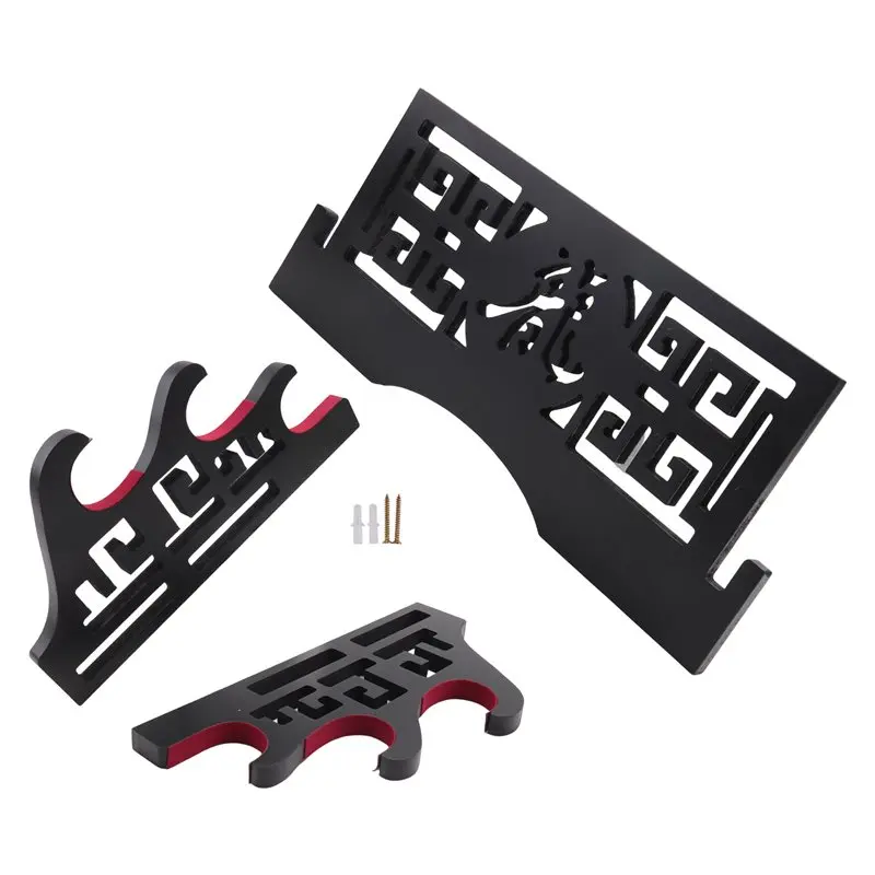 AT63-Velvet Protect Sword Wall Mount Sword Holder Display Stand With Felt Strips For Katana Wakizashi Swords (3 Tier Dragon )