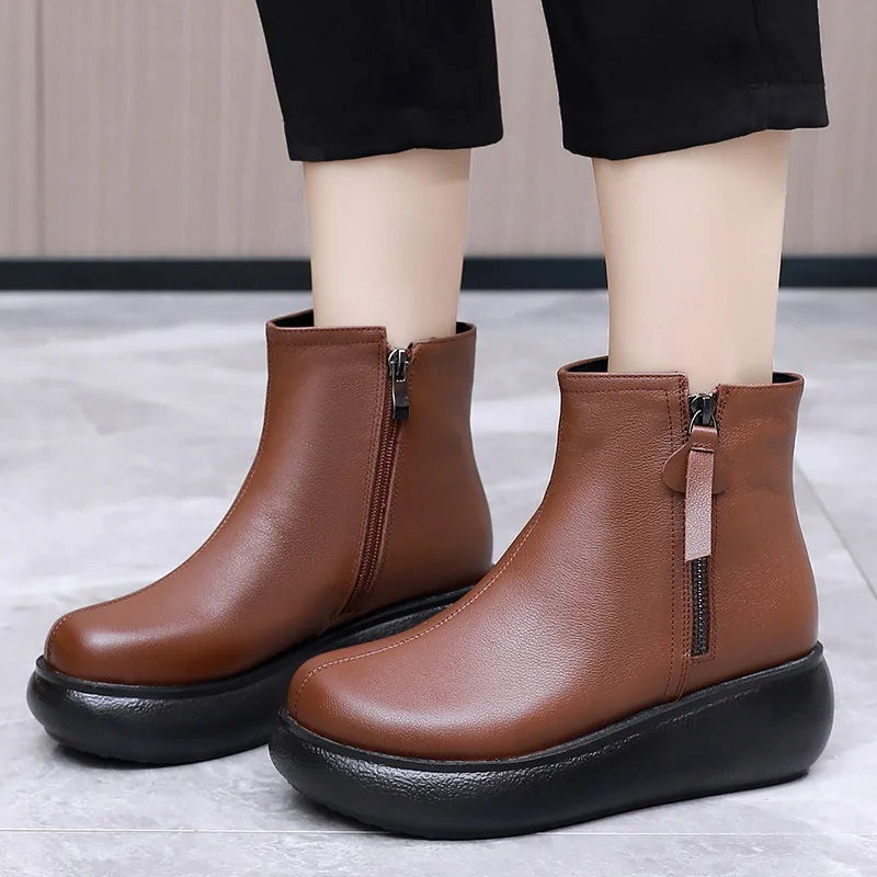 

GKTINOO 2024 New Autumn Winter Women Shoes Woman Genuine Leather Wedges Booties Thick Soled Ankle Women Boots Platform