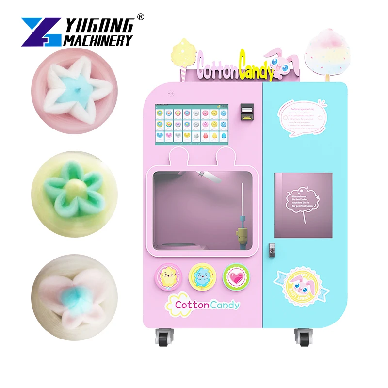 YG Full Automatic Commercial Cotton Candy Machine Kids Fairy Floss Vending Making Machine With Coin Bill Credit Card Acceptor