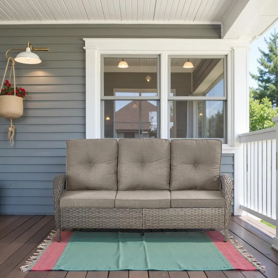 Belord Outdoor Patio Furniture 3 Seater Wicker Sofa with Removable Cushions Deep Seat and High Backrest AllWeather Rattan Couch