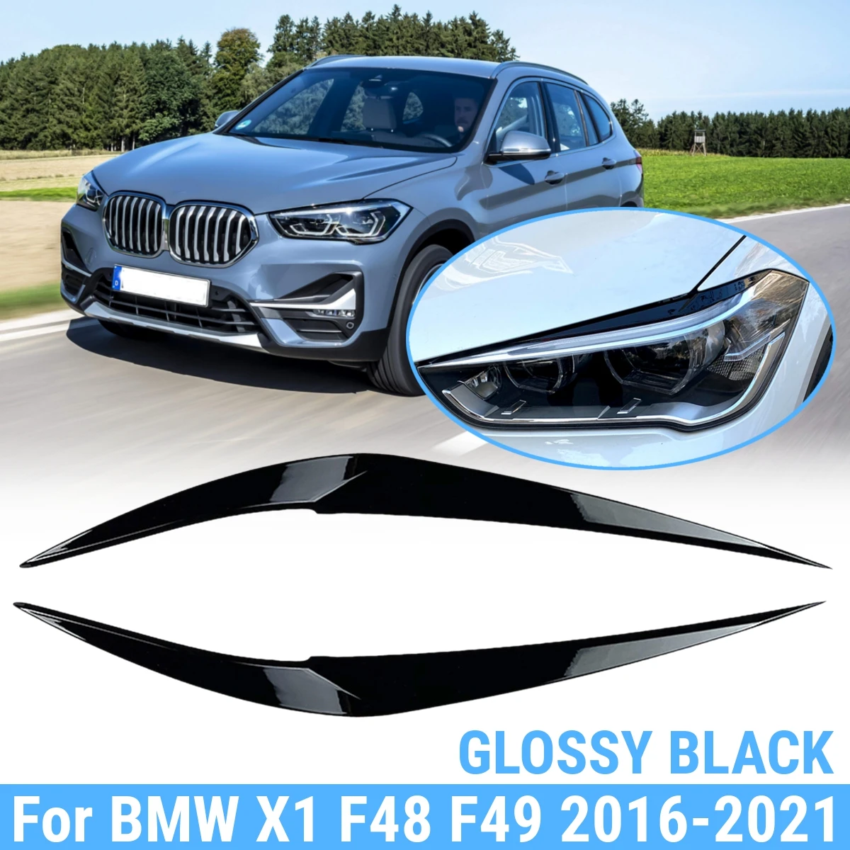 2 stücke Front scheinwerfer Augenlid Augenbrauen Trims für bmw x1 f48 f49 20i s-drive 25i x-drive 2016 2017 2018 2019 2020 2021