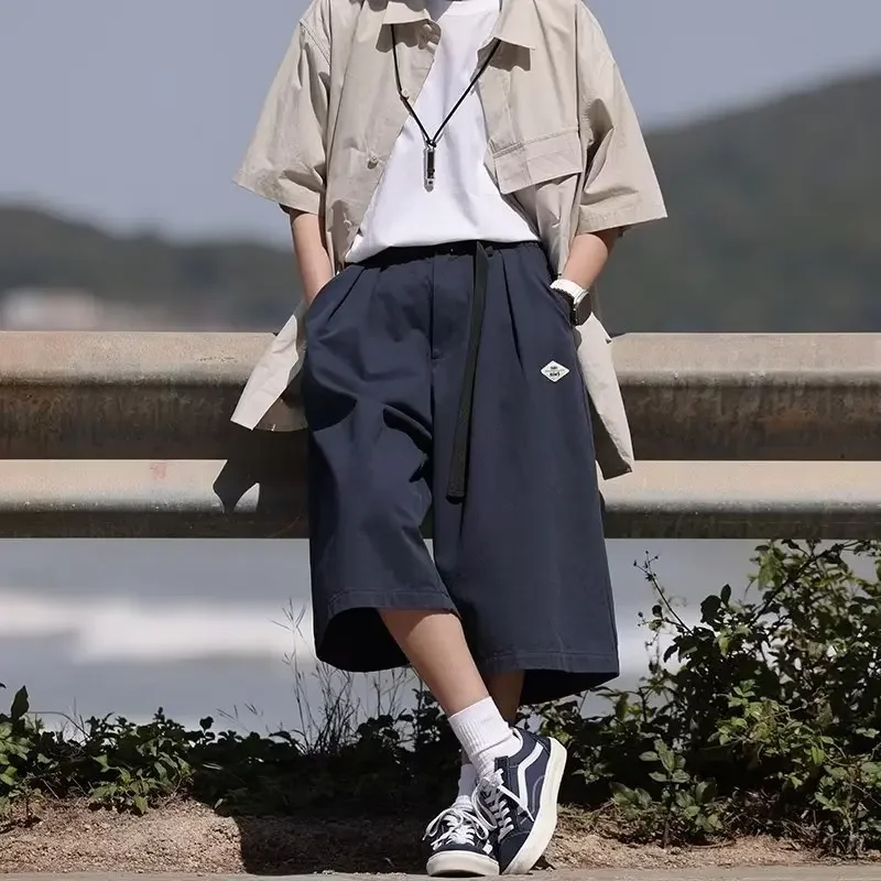 Trendy Men's Casual Shorts Loose-fit Straight-leg Hong Kong Style Insightful Summer Thin Section Seven-point Length Bell Bottoms