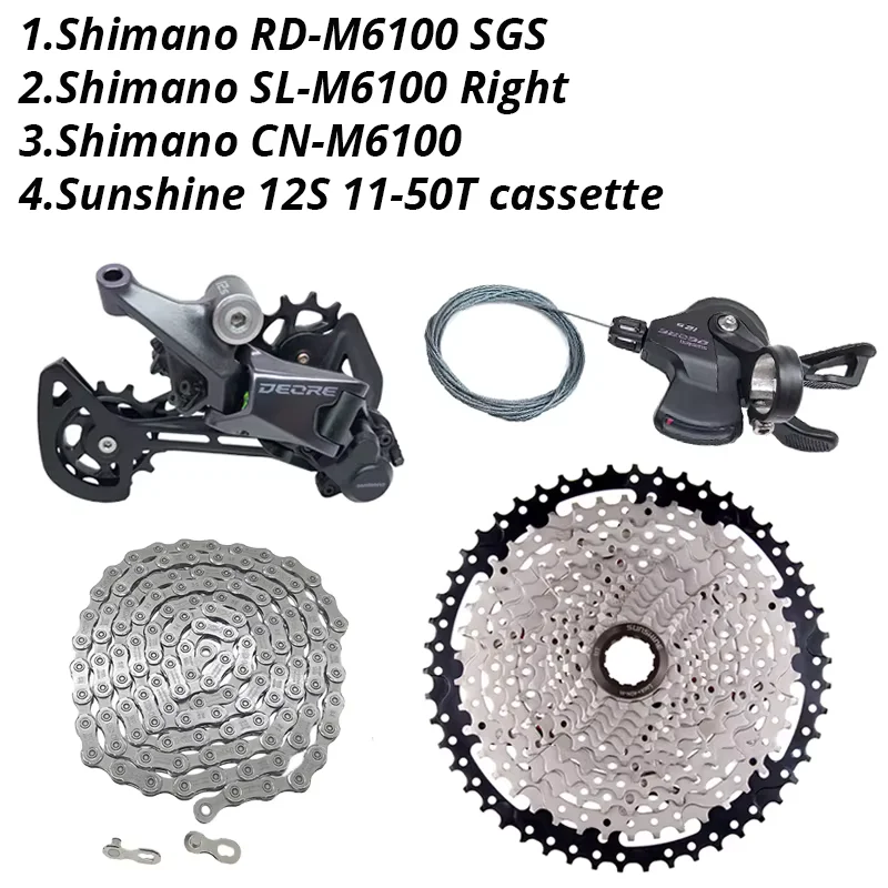 Shimano Deore M6100 1x12 Speed Derailleurs Groepset 12 Speed Rechts Versnellingspook Deuvel CN Keten RD Sunshine Cassette 46T 50T 52T