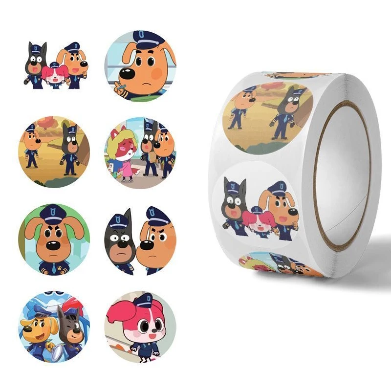 500pcs/roll Sheriff Labrador Dog Stickers Anime Cartoon Pattern Security Sergeant Wolf Decals DIY Graffiti for Cup Notebook Gift