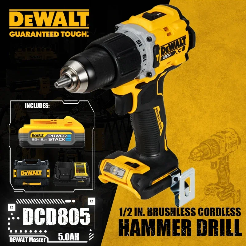 DEWALT DCD805 Kit 1/2in Brushless Cordless Hammer Drill/Driver 20V Lithium Power Tool 2000RPM 34000IPM 90NM With Battery Charger