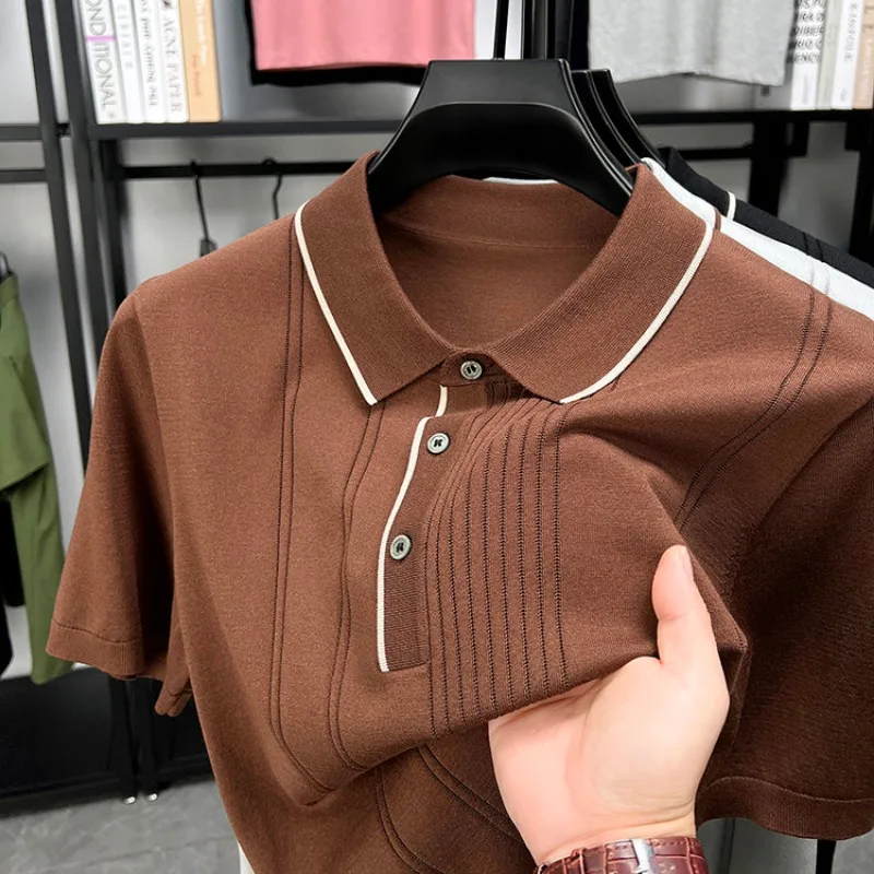 Men's Polo Shirts T shirt Old Money Style Knitted Short Sleeve Casual Silk Blend Summer Fashion