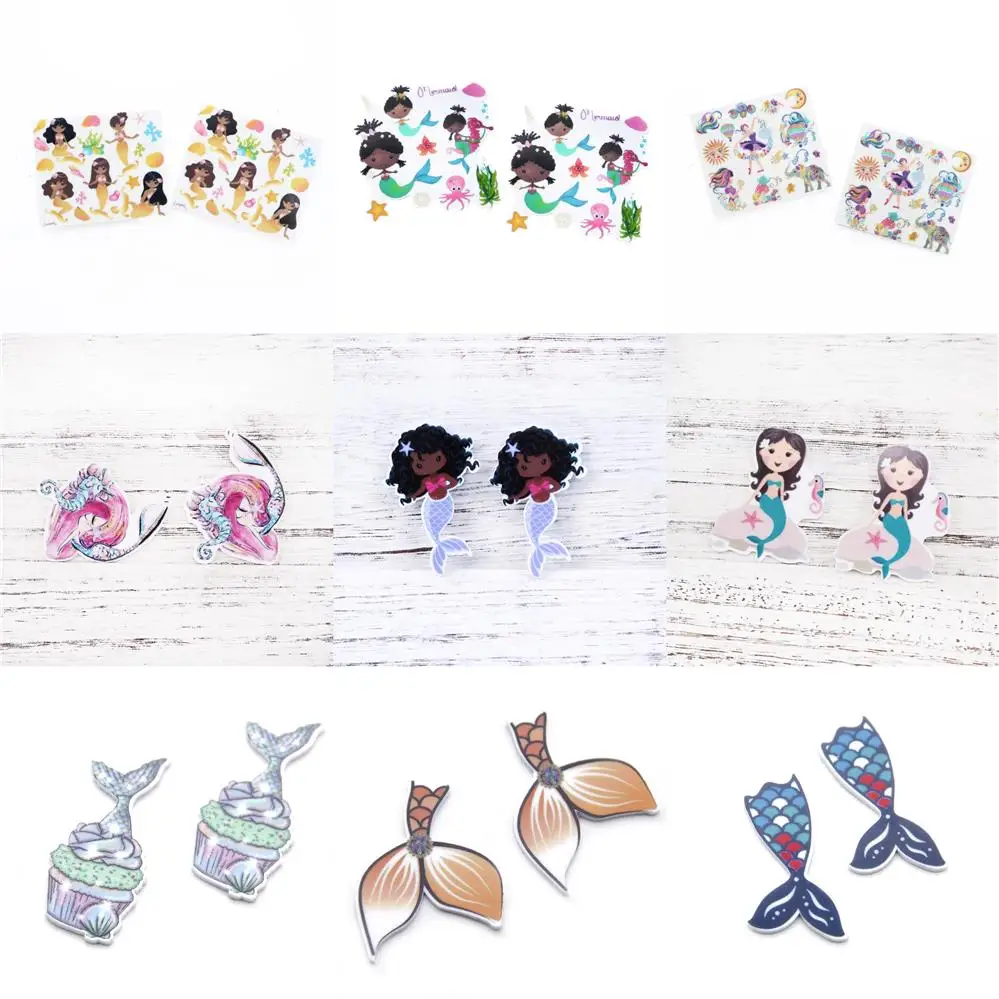 5pcs/lot Mermaid Planar Resin Flatback Cabochons Hairpin Bow  Accessories Scrapbook Craft Figurines  Miniatures,5Yc21836