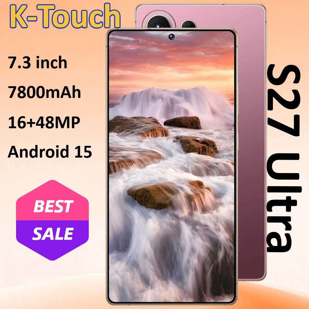 Téléphones mobiles K-Touch S27 Ultra Smartphone Android 15 5G Double SIM Double Veille Écran 7,3 Pouces Appareil Photo 16+48MP 22Go+2To Batterie 7800mAh Déverrouillage Facial d'Usine