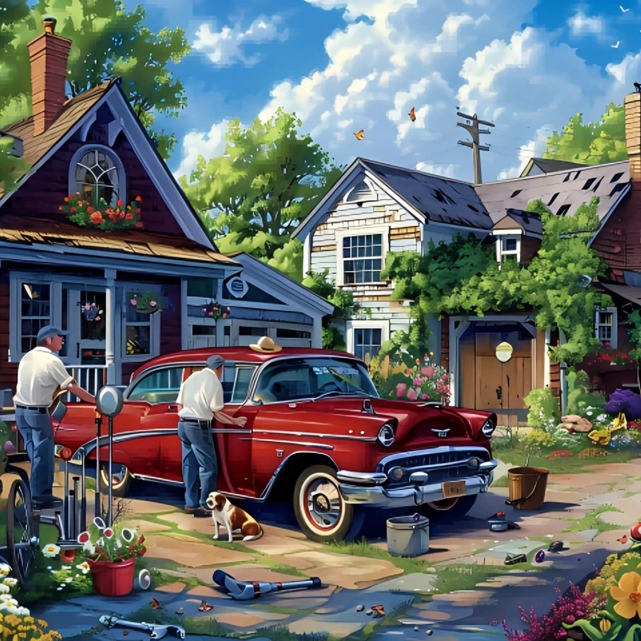 

Charming Neighborhood Scene 500PCS/1024 PCS Jigsaw Puzzles Challenging Family Activity Game for Gameroom Bedroom Home Decor Gift