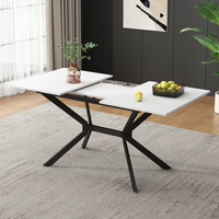 120/160*80cm Modern White Extendable Dining Table, Black Metal Table Legs,White Rectangular Dining Table,Suitable for 4-6 People