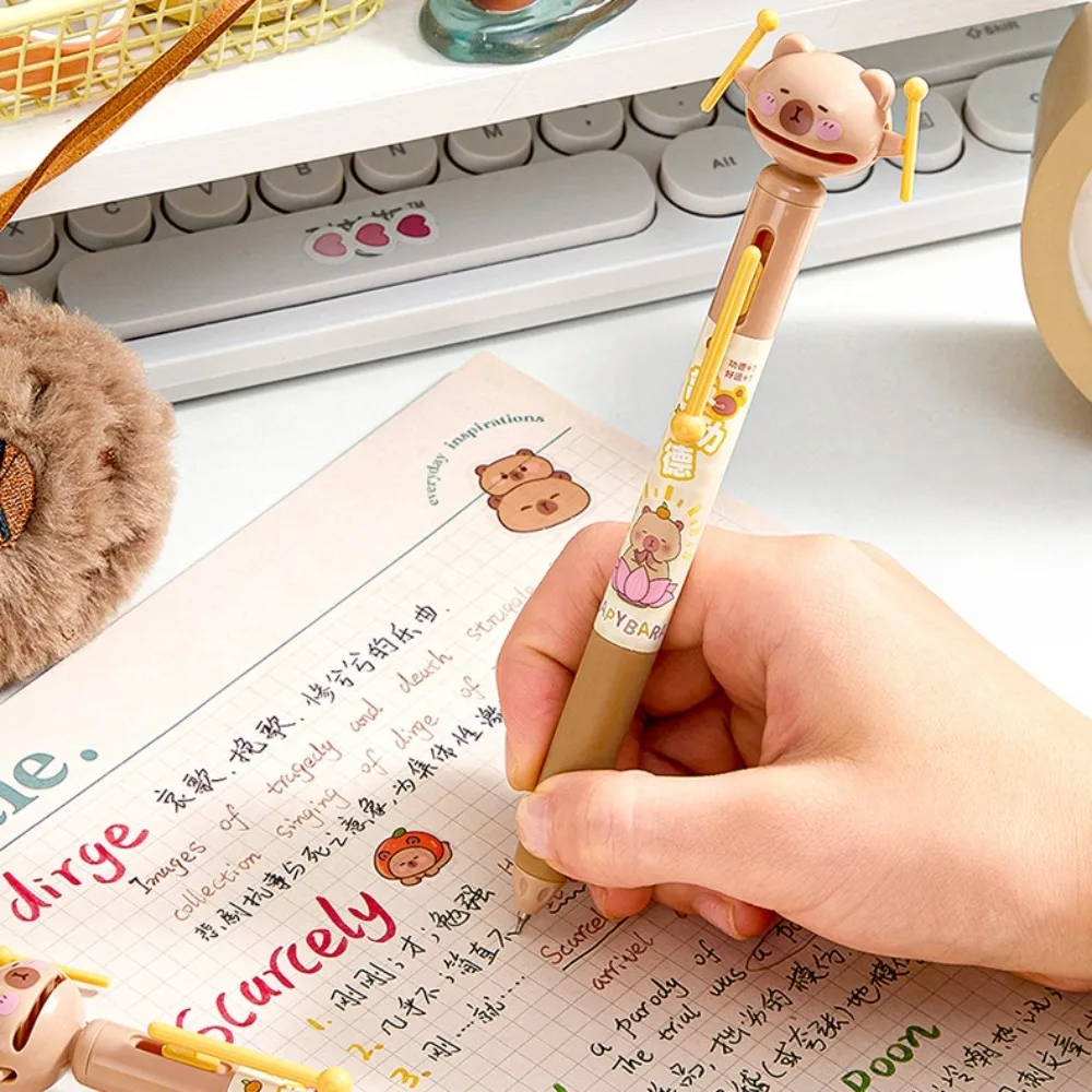 3pcs/set Kitty Capybara Gel Pen Maneki-neko Good Looking Wooden Fish Fortune Cat Pen Writing Soft Grip Panda Press Gel Pen