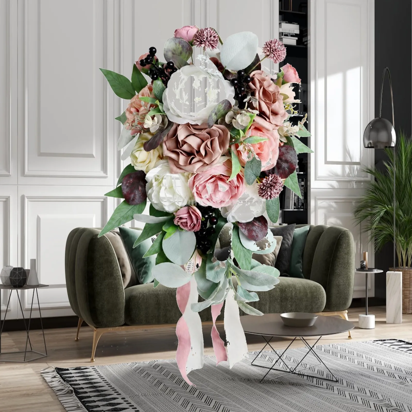 bouquet-de-mariage-en-fleurs-de-soie-effet-cascade-rose-poudre-avec-feuillage-d'eucalyptus-pour-la-photographie-de-mariage-et-la-decoration-de-la-reception