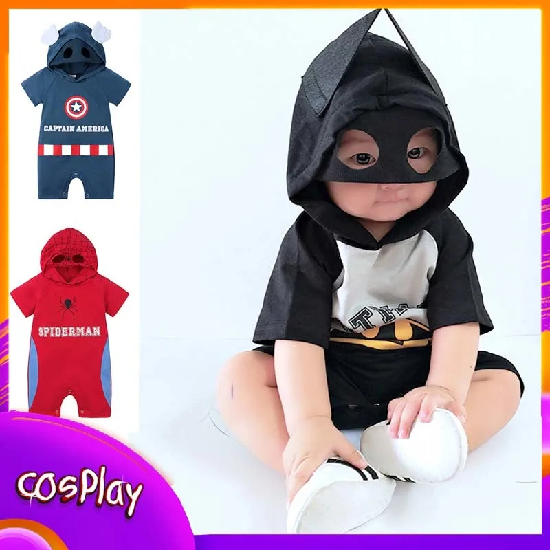Peleles de Spider Man Batman capitán para bebé recién nacido, disfraz de Cosplay de dibujos animados de Anime Kawaii, mono, ropa de algodón, regalo para chico