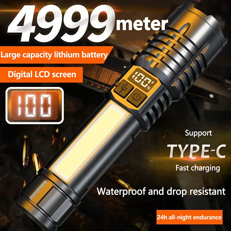 Portable Emergency Lighting For Camping Hiking High Power Rechargeable Led Flashlight Very Strong With Side Light Torch