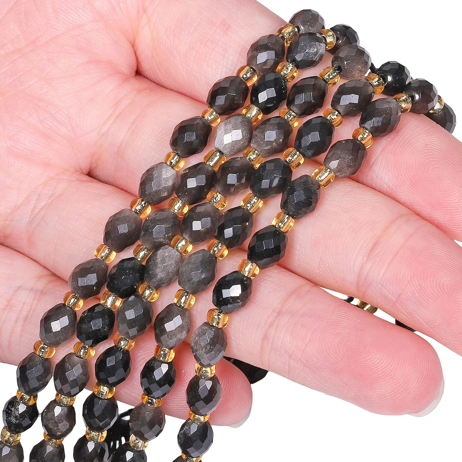 Natürliche Silber Farbe Obsidian Stein Perlen 5x6mm Facettierte Oval Lose Perlen für Schmuck Machen Diy Armband Zubehör