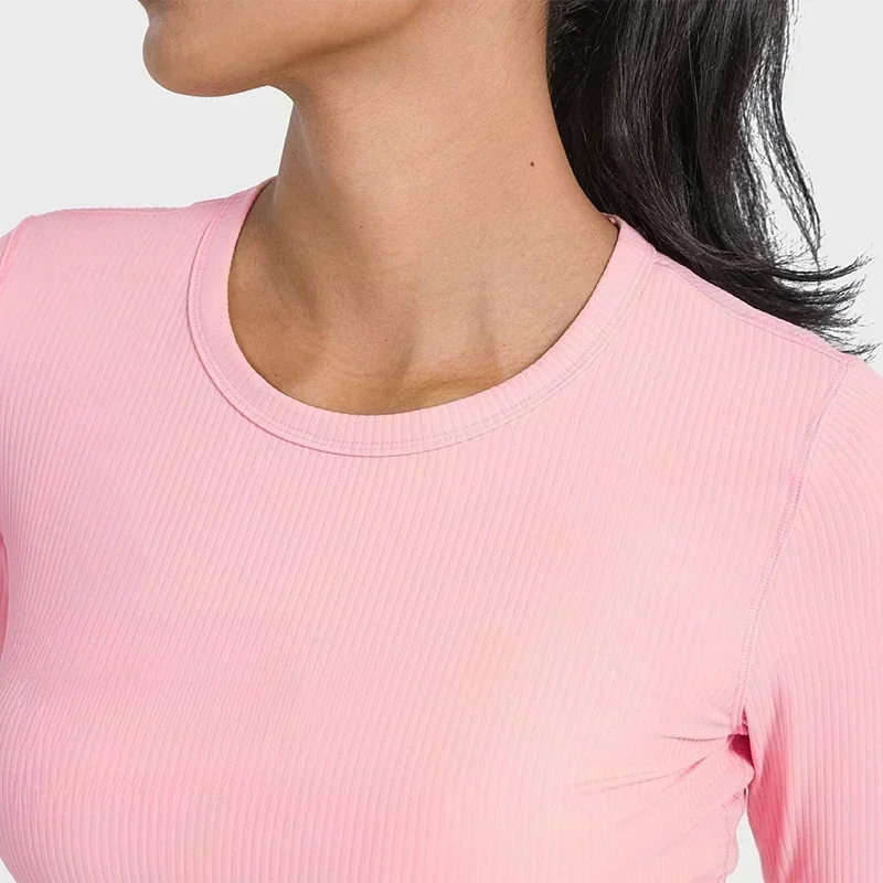 Lemon All It Takes Ribbed Slim Elastic Sports Long Sleeve Shirts Women Breathable Quick Drying Running Fitness T-shirt Top