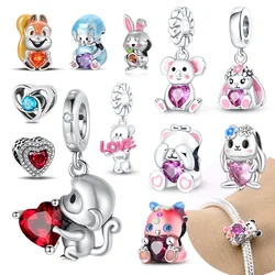 Matte Color 925 Sterling Silver Two-tone Movable Monkey Dangle Charm Fit DIY Bracelet Necklaces Cute Animal Jewelry Pendant