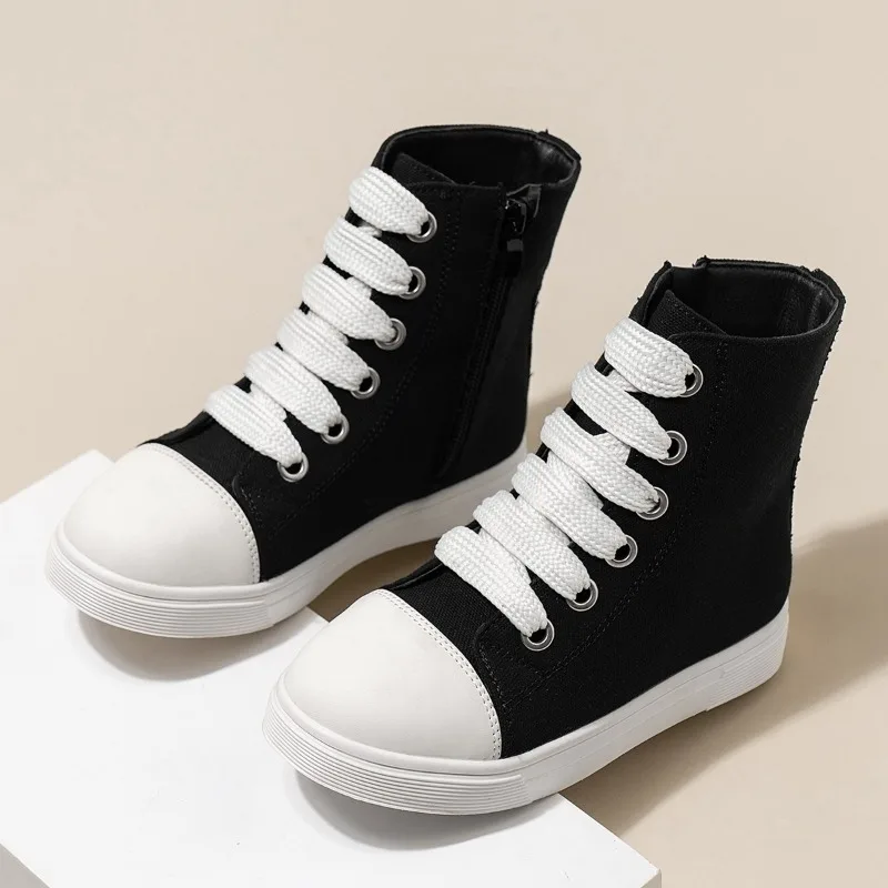 

High Top Canvas Shoes for Children Fashion Designer Sports Vulcanize Footwear Girls Trendy Walking Sneakers Zapatos para niñas