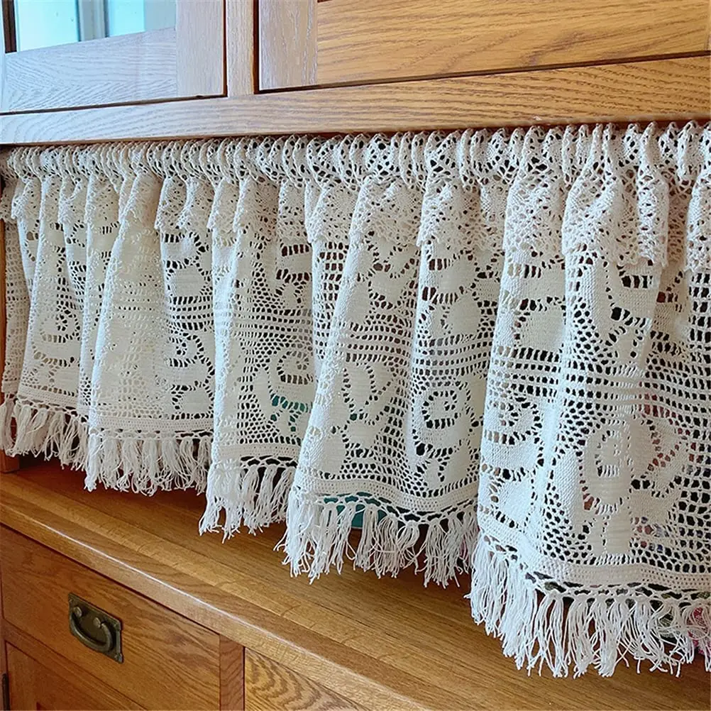 Curtain,Short Kitchen Curtain Semi Transparent Embroidery Cutout Window Valance Rod Pocket Window Treatment for Kitchen
