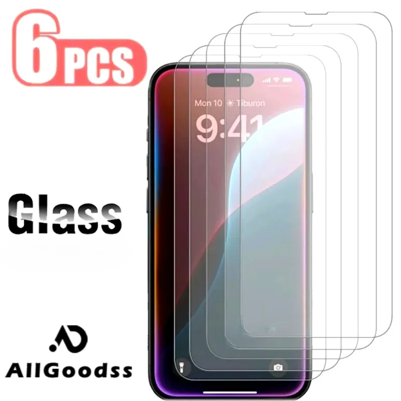 

6Pcs HD Tempered Glass Screen Protectors for iPhone 17 16 Pro Max 15 14 Plus 17 Air 13 12 11 Pro X XR XS Max 7 8Plus Glass Film