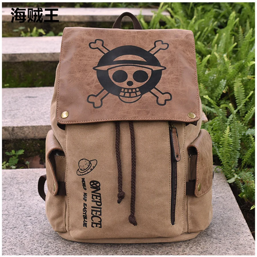 One Piece Anime Peripheral Large Capacity Workwear Canvas Backpack Naruto Chinchilla Student Wear-Resistant Schoolbag Laptop Bag