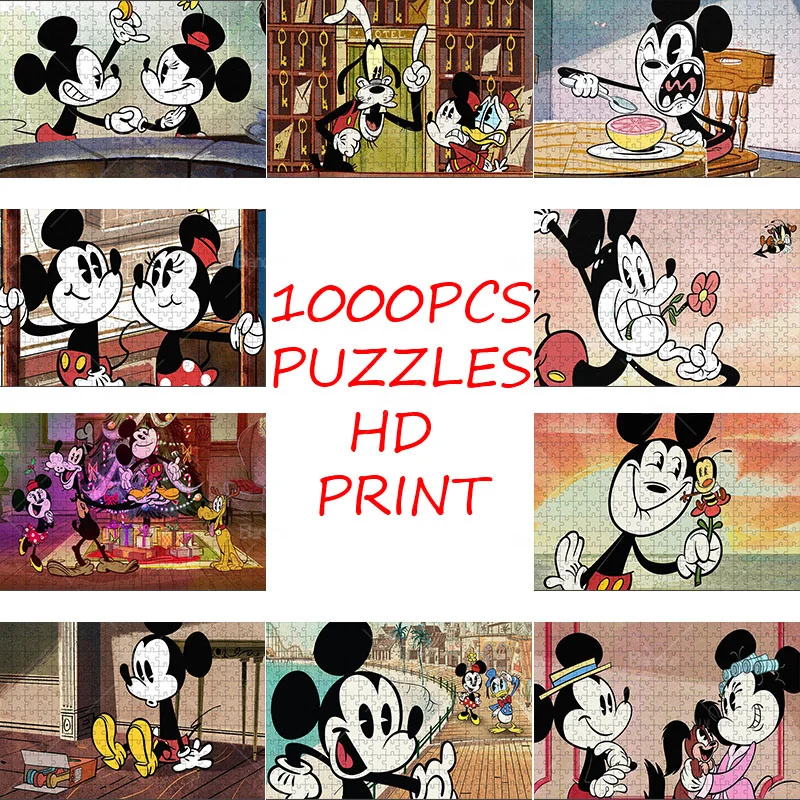 Disney-rompecabezas de papel de Mickey y Minnie para niños, rompecabezas clásico de dibujos animados, imagen para niños, regalo relajante, 1000 piezas