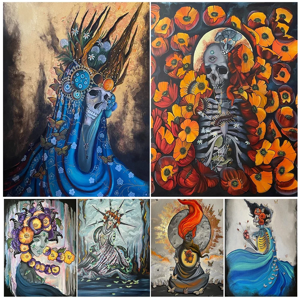 

Death,The Undead Under The Sea,Moth Witch,Abstract Wall Art Canvas Painting Occult Gothic Dark Academia Art Poster Print Decor