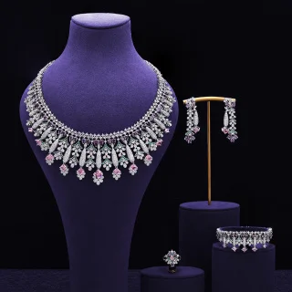 

HIBRIDE New luxury yellow jewelry silver color necklace earrings bracelet set women's decoration suitable for wedding gift 1057