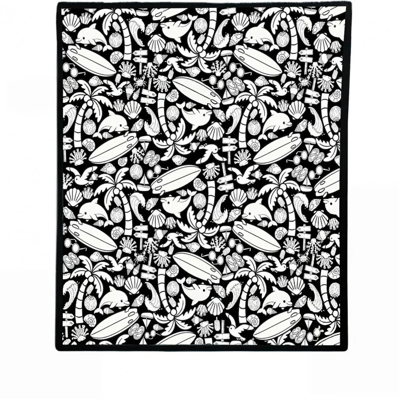 Black White Sketch Coloring Blanket Abundant Flower Teapot Mushroom Cottage Doodle Print DIY blanket Washable Painting