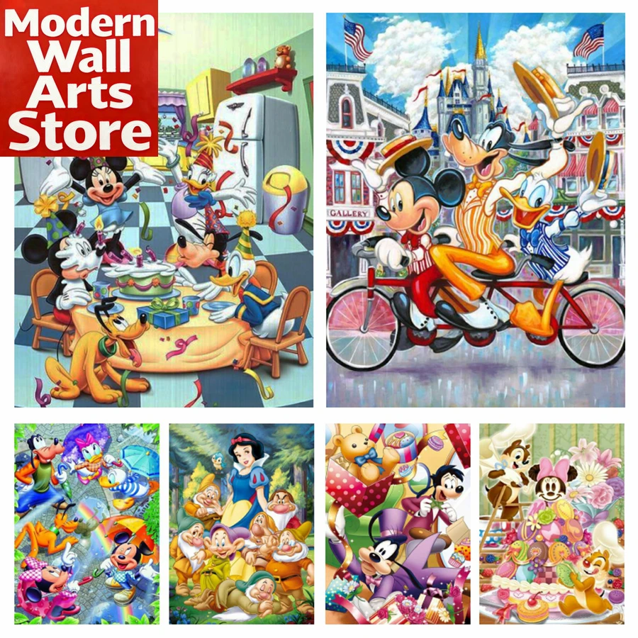 

Алмазная вышивка DIY: Микки Маус, Белоснежка, Дональд Дак. Новинка! Мозаика из страз. Картина на стену, без рамы.