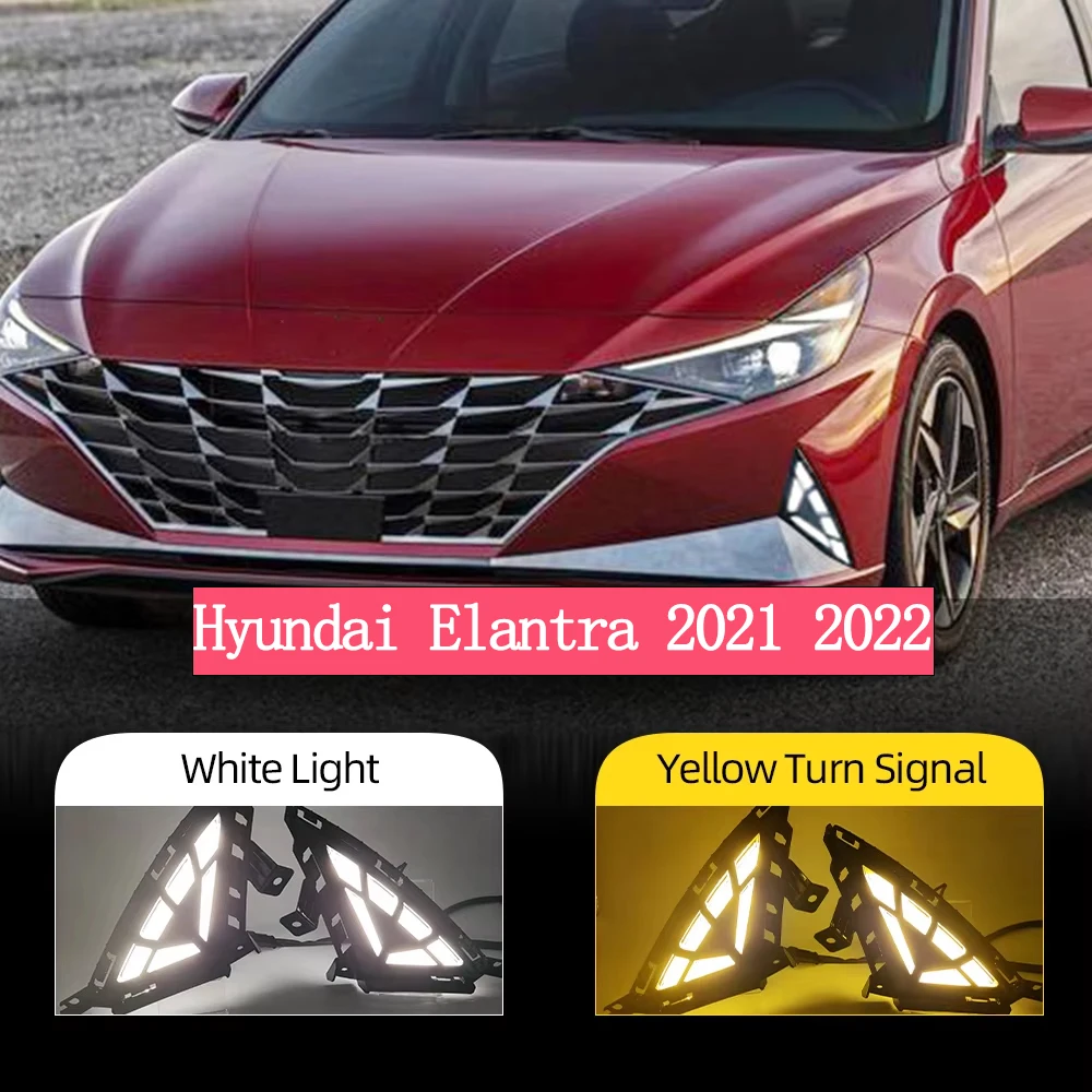 

2 PCS White Yellow LED DRL For Hyundai Elantra 2021 2022 Fog lamp Daytime Running Lights with Yellow Turn signal light Foglight