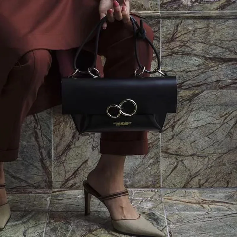 حقيبة أرقام KOZHA المتخصصة ذات الكتف الواحد من جلد البقر مع حلقات بسيطة وحقيبة نسائية بسلسلة متقاطعة #3
