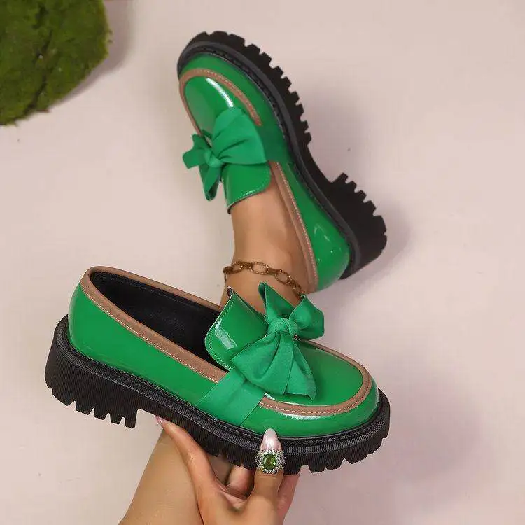 Casual Color Block  Knot Loafers Women's Shoes Spring 2026 New Style Large Size Single Shoes Female Slip-On Pumps - view 3