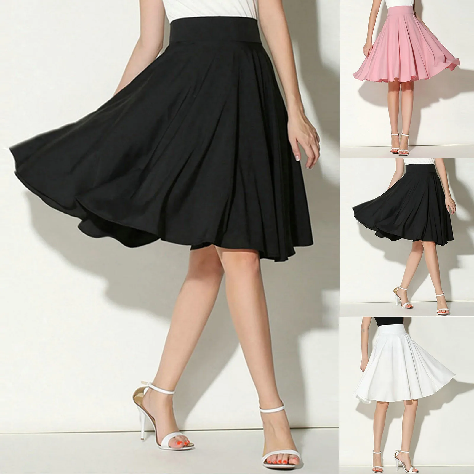 

2022 Summer Skirt Women Casual Dress High Waist A Line Chiffon Midi Dress Vintage Pleated Femme Ladies Elegant Maxi Skirt New