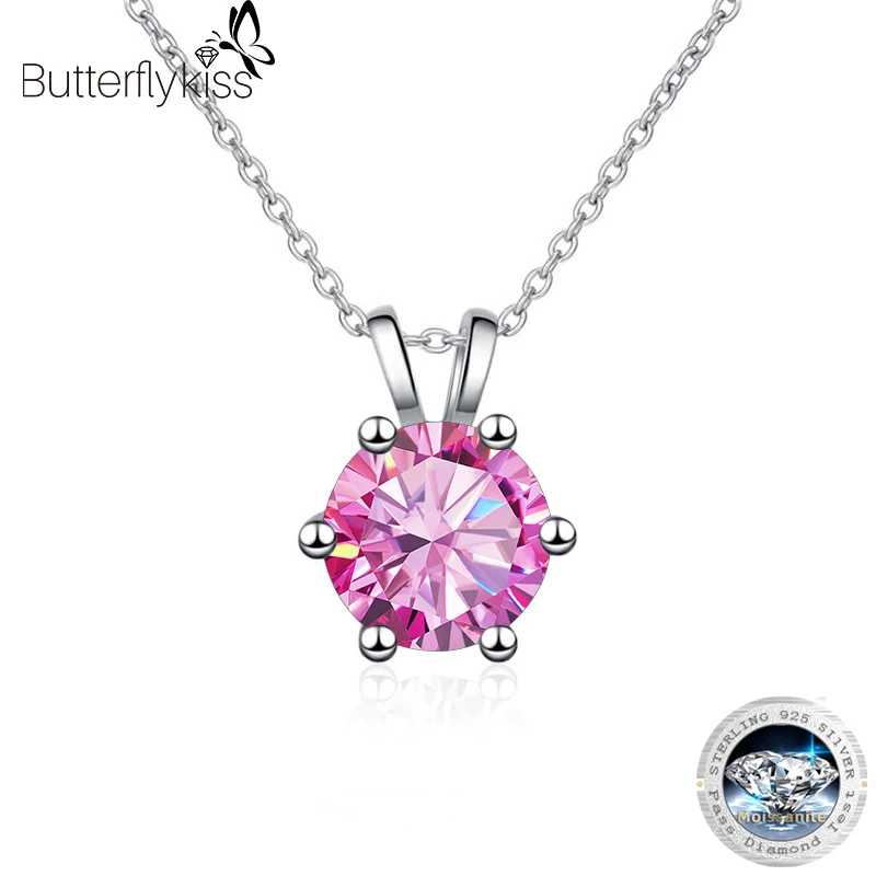 

Butterflykiss S925 Sterling Silver 1CT Moissanite Simple Six-Claw Pendant Necklace For Women Bride Wedding Elegant Jewelry Gifts