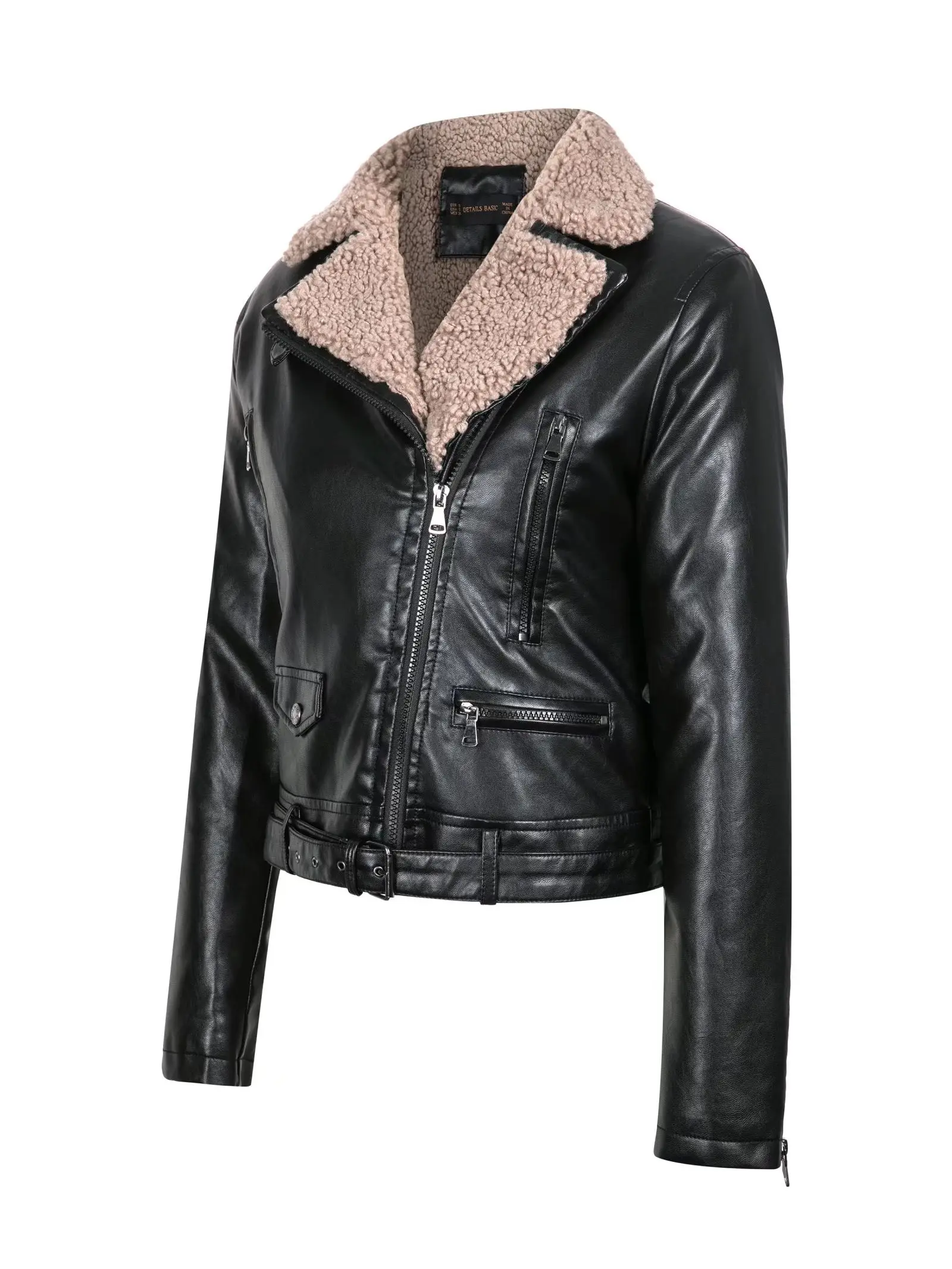 Lady Motorcycle Biker Black Korte Rits Chic Wollen Jassen Tops 2023 Vrouwen Elegante Winter Dikke Faux Leer Bont Schapenvacht Jassen