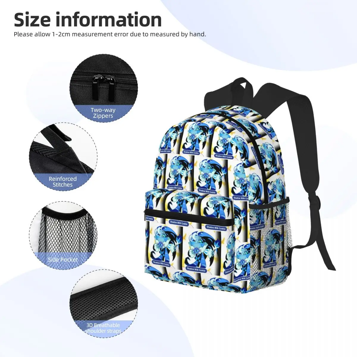 Sombra leite biscoito run reino anime estudante mochila saco de escola caminhadas viagem daypack para meninos meninas bookbag sacos ombro