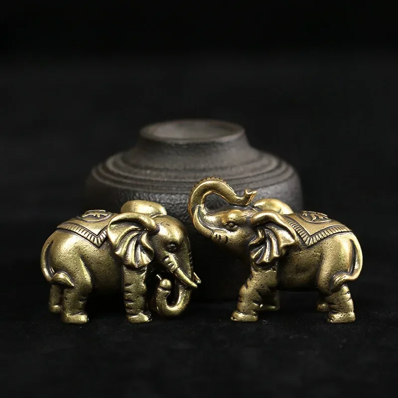 

Antique Bronze Cute Elephant Miniature Figurines Desk Ornament Decorations Accessories Copper Animal Sculpture Home Decor Crafts