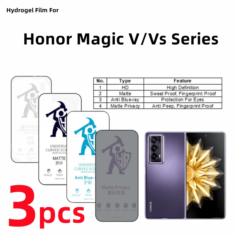 3pcs HD Hydrogel Film For Honor Magic V Ultimate Vs2 Matte Screen Protector For Magic V2 Eye Care Anti Spy Matte Protective Film