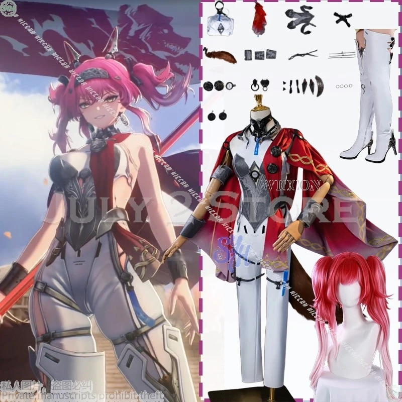

Anime Game Wuthering Waves Cosplay Lupa Costume Sexy Punk Uniform Cape Jirai Kei Girls Battle Suit Bikini Hot Pink Wig Halloween