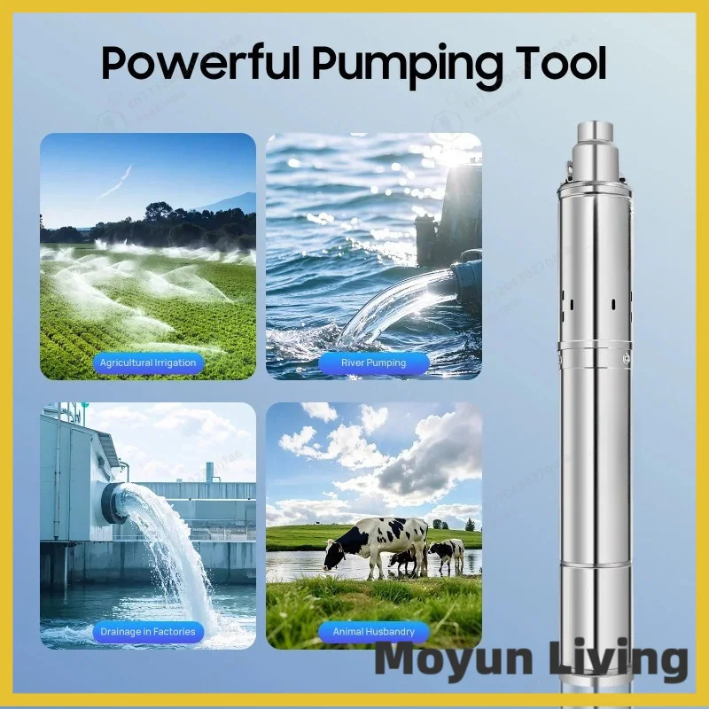 220V 250W Submersible Deep Well Pump, 80M High Lift, 20M Cable, IP68, for Home Farm Irrigation Water Supply
