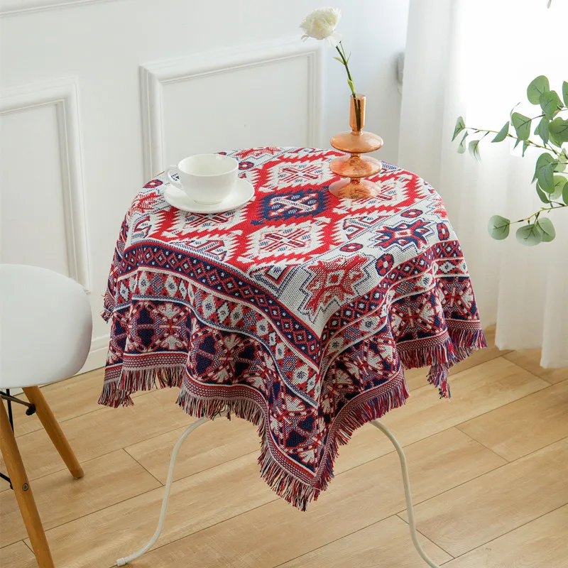 0374 Pastoral high-grade tablecloth cotton and linen dining table bedroom fabric round table coffee table rectangular tablecloth