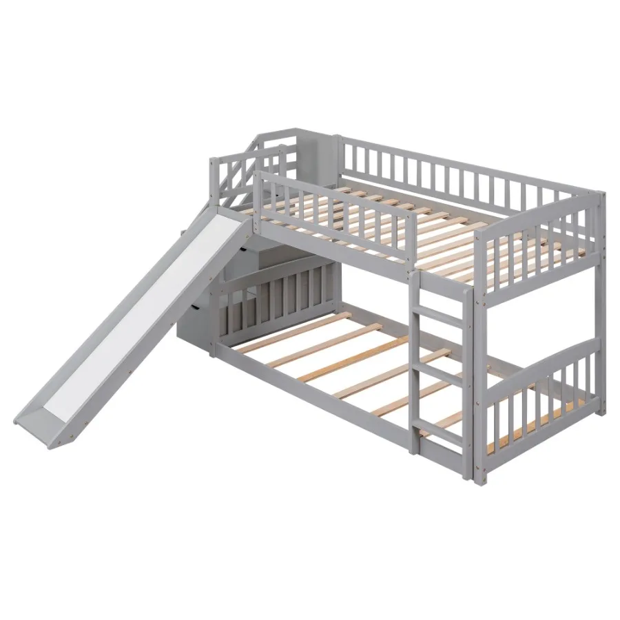 Stairway Twin over Twin Bunk Bed with Two Drawers and Slide Gray OLD SKU :LT000155AAE