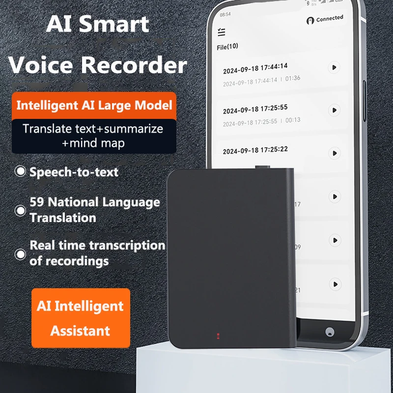 AI Powerd ChatGPT-4 App Phone Call Mini Audio Voice Recorder Transcribe Summarize 59Language Translator Audio Dictaphone 8G-128G