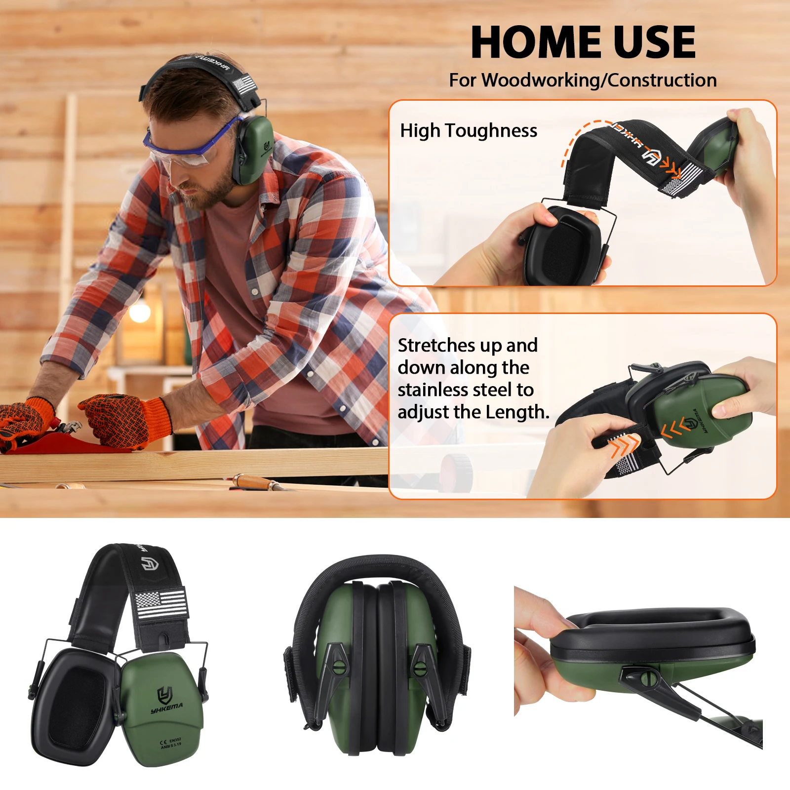 Shooters Hearing Protection Headphones YHKEMA P10 Sound-proof Earmuffs Noise canceling Headphones Ear Protective for Hunting