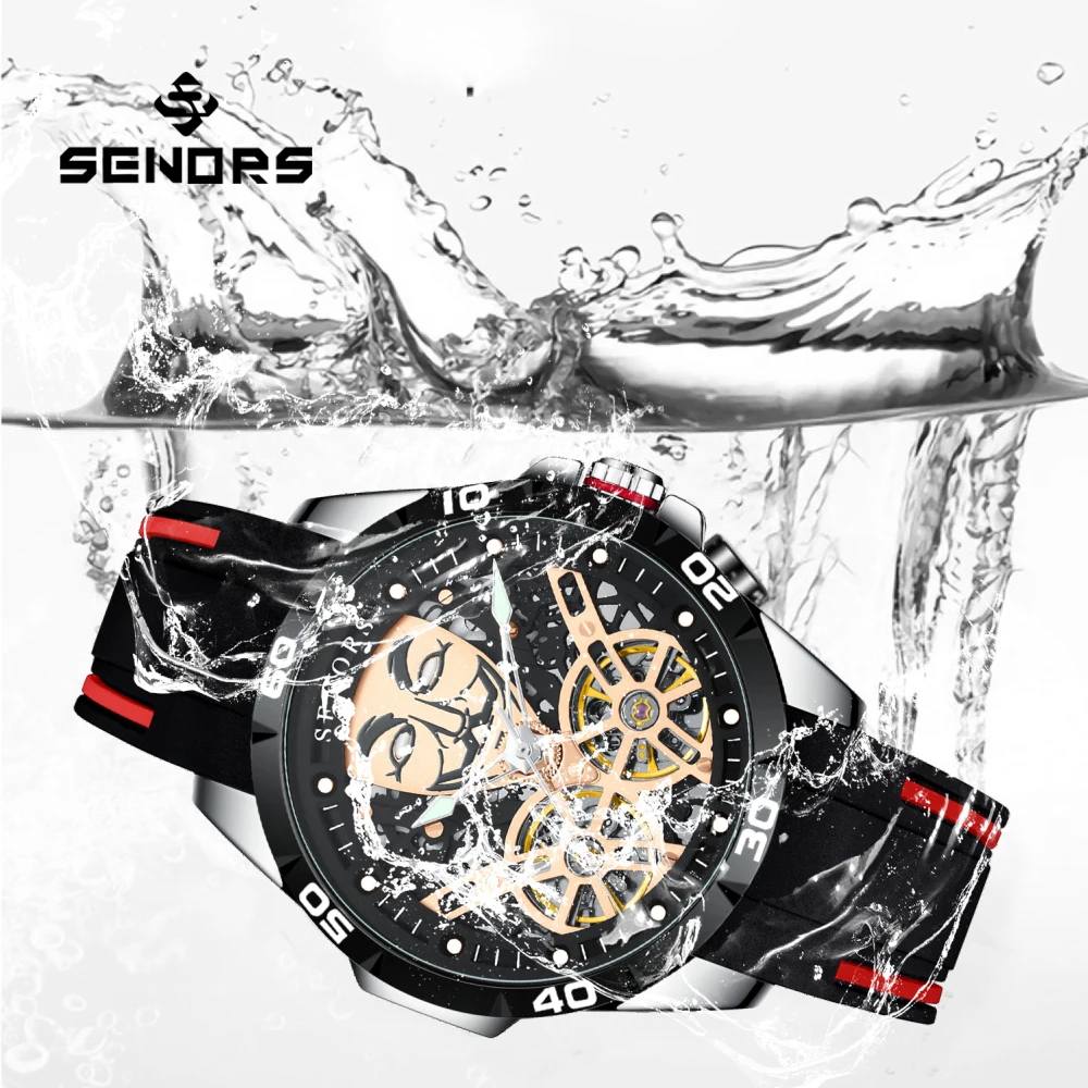 SENORS SN207 Men`s Watch Automatic Mechanical Watches Men Skeleton Double Tourbillon Sapphire Glass Clock 316L 3ATM Hollow Watch