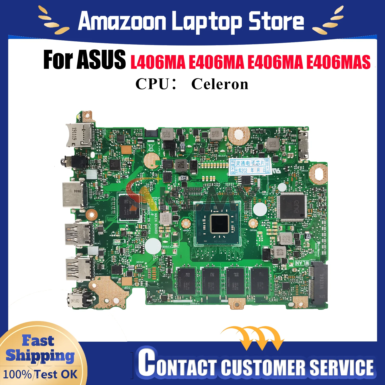 

E406MA Laptop Motherboard For ASUS EeeBook E406M E406MA L406MA E406MAS Notebook Mainboard W/ Celeron CPU 100% tests OK fast ship